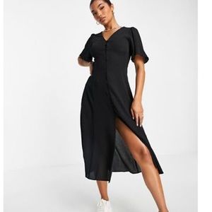 Asos black midi tea dress with angel sleeves